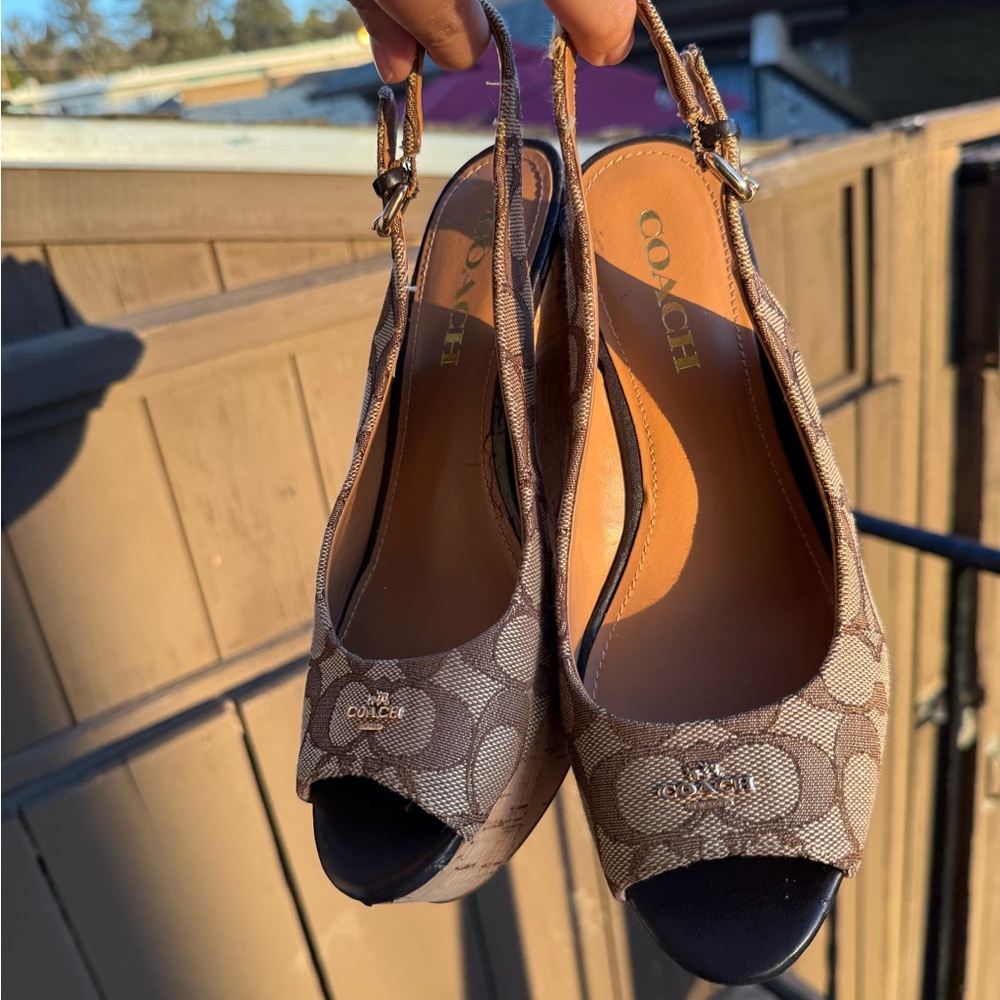 Coach Tan and Brown Slingback Wedges - Picture 8 of 10